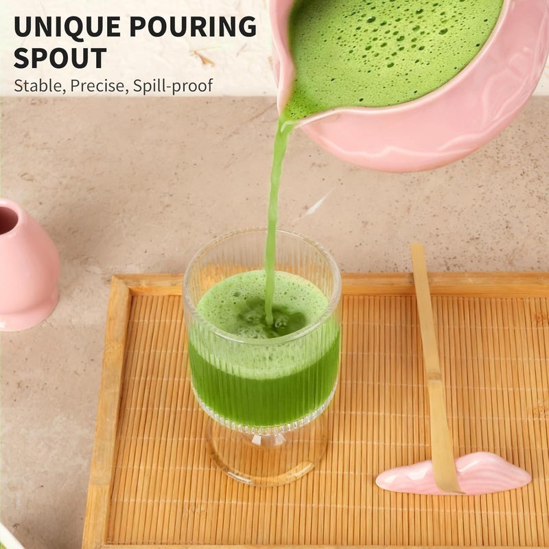 Evoio Matcha Whisk Set with Bowl, 8 Pcs Matcha Kit with Ceramic Holder, Scoop Holder, Sifter, Tea Towel, Greeting Card, Bamboo Whisk and Scoop, Pink Christmas Gift for Tea Lovers - Image 3